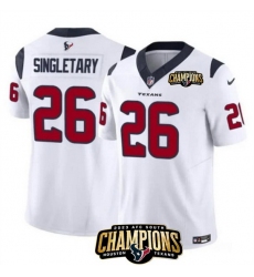 Men Houston Texans 26 Devin Singletary White 2023 F U S E  AFC South Champions Patch Vapor Untouchable Limited Stitched Football Jersey