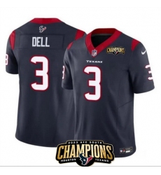 Men Houston Texans 3 Tank Dell Navy 2023 F U S E  AFC South Champions Patch Vapor Untouchable Limited Stitched Football Jersey