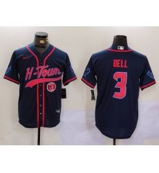 Men Houston Texans 3 Tank Dell Navy With Patch Cool Base Stitched Baseball Jersey 2