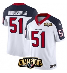Men Houston Texans 51 Will Anderson Jr  White Navy 2023 F U S E  AFC South Champions Patch Limited Stitched Football Jersey