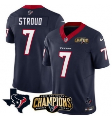 Men Houston Texans 7 C J  Stroud Navy 2023 F U S E  AFC South Champions Patch And Team Logo Patch Vapor Untouchable Limited Stitched Football Jersey
