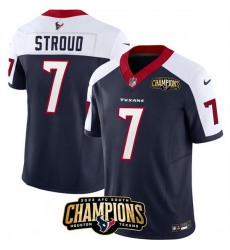 Men Houston Texans 7 C J  Stroud Navy White 2023 F U S E  AFC South Champions Patch Limited Stitched Football Jersey