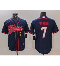 Men Houston Texans 7 C J  Stroud Navy With Patch Cool Base Stitched Baseball Jersey 2