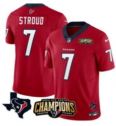 Men Houston Texans 7 C J  Stroud Red 2023 F U S E  AFC South Champions Patch And Team Logo Patch Vapor Untouchable Limited Stitched Football Jersey