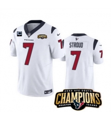 Men Houston Texans 7 C J  Stroud White 2023 F U S E  With 1 Star C Patch And AFC South Champions Patch Vapor Untouchable Limited Stitched Football Jersey