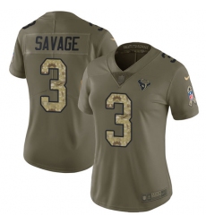 Nike Texans #3 Tom Savage Olive Camo Womens Stitched NFL Limited 2017 Salute to Service Jersey