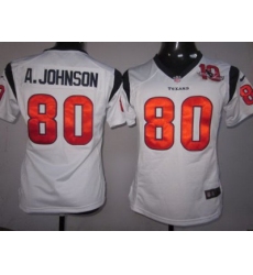 Women Nike Houston Texans #80 Andre Johnson White Nike NFL Jerseys W 10th Patch