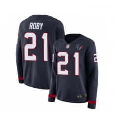 Womens Houston Texans 21 Bradley Roby Limited Navy Blue Therma Long Sleeve Football Jersey