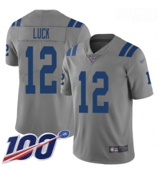 Colts 12 Andrew Luck Gray Men Stitched Football Limited Inverted Legend 100th Season Jersey