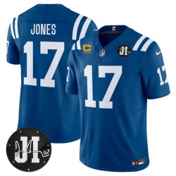 Men Indianapolis Colts 17 Daniel Jones Blue 2025 F U S E  With 4 Star C Patch And Jim Irsay Patch Vapor Limited Stitched Football Jersey