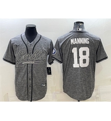 Men Indianapolis Colts 18 Peyton Manning Grey With Patch Cool Base Stitched Baseball Jersey