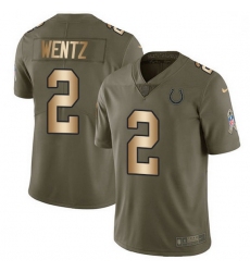 Men Indianapolis Colts 2 Carson Wentz Olive Gold Men Stitched NFL Limited 2017 Salute To Service Jersey