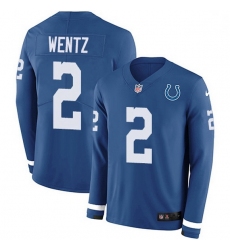 Men Indianapolis Colts 2 Carson Wentz Royal Blue Team Color Men Stitched NFL Limited Therma Long Sleeve Jersey