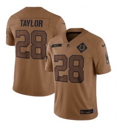 Men Indianapolis Colts 28 Jonathan Taylor 2023 Brown Salute To Sertvice Stitched Football Jersey