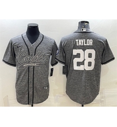 Men Indianapolis Colts 28 Jonathan Taylor Grey With Patch Cool Base Stitched Baseball Jersey