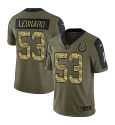 Men Indianapolis Colts 53 Darius Leonard 2021 Salute To Service Olive Camo Limited Stitched Jersey