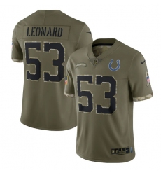Men Indianapolis Colts 53 Shaquille Leonard Olive 2022 Salute To Service Limited Stitched Jersey
