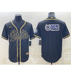 Men Indianapolis Colts Black Gold Team Big Logo With Patch Cool Base Stitched Baseball Jersey