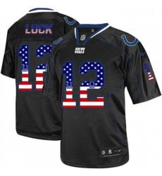 Men Nike Indianapolis Colts 12 Andrew Luck Elite Black USA Flag Fashion NFL Jersey