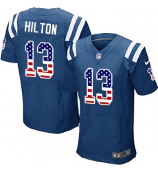 Men Nike Indianapolis Colts 13 TY Hilton Elite Royal Blue Home USA Flag Fashion NFL Jersey