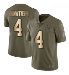 Men Nike Indianapolis Colts 4 Adam Vinatieri Limited OliveGold 2017 Salute to Service NFL Jersey