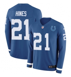 Nike Colts 21 Nyheim Hines Royal Blue Team Color Men s Stitched NFL Limited Therma Long Sleeve Jersey