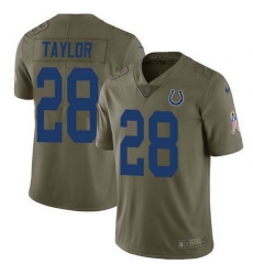 Nike Colts 28 Jonathan Taylor Olive Men Stitched NFL Limited 2017 Salute To Service Jersey