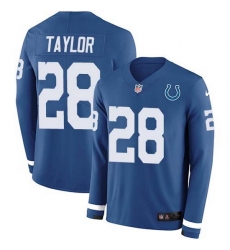Nike Colts 28 Jonathan Taylor Royal Blue Team Color Men Stitched NFL Limited Therma Long Sleeve Jersey