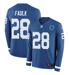 Nike Colts 28 Marshall Faulk Royal Blue Team Color Men s Stitched NFL Limited Therma Long Sleeve Jersey