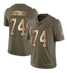 Nike Colts 74 Anthony Castonzo Olive Gold Men Stitched NFL Limited 2017 Salute To Service Jersey