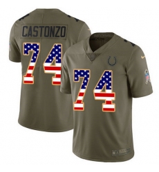 Nike Colts 74 Anthony Castonzo Olive USA Flag Men Stitched NFL Limited 2017 Salute To Service Jersey