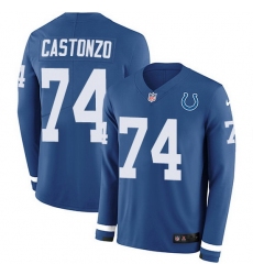 Nike Colts 74 Anthony Castonzo Royal Blue Team Color Men Stitched NFL Limited Therma Long Sleeve Jersey