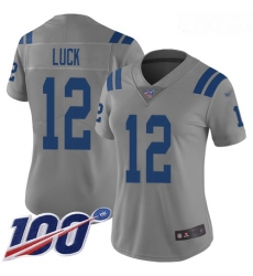 Colts #12 Andrew Luck Gray Women Stitched Football Limited Inverted Legend 100th Season Jersey