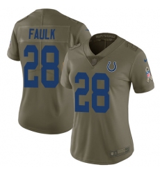 Nike Colts #28 Marshall Faulk Olive Womens Stitched NFL Limited 2017 Salute to Service Jersey