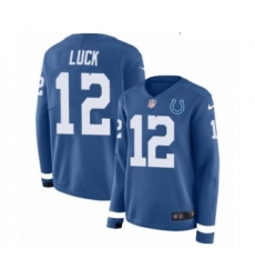 Womens Nike Indianapolis Colts 12 Andrew Luck Limited Blue Therma Long Sleeve NFL Jersey
