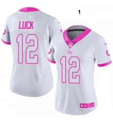 Womens Nike Indianapolis Colts 12 Andrew Luck Limited WhitePink Rush Fashion NFL Jersey
