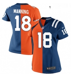 Womens Nike Indianapolis Colts 18 Peyton Manning Elite Royal BlueOrange Split Fashion NFL Jersey
