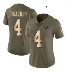Womens Nike Indianapolis Colts 4 Adam Vinatieri Limited OliveGold 2017 Salute to Service NFL Jersey