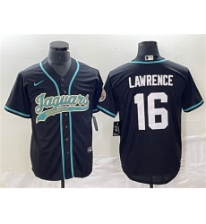 Men Jacksonville Jaguars 16 Trevor Lawrence Black With Patch Cool Base Stitched Baseball Jersey
