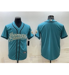 Men Jacksonville Jaguars Blank Teal With Patch Cool Base Stitched Baseball Jersey