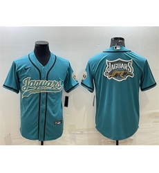 Men Jacksonville Jaguars Teal Team Big Logo With Patch Cool Base Stitched Baseball Jersey