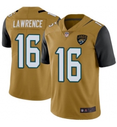 Nike Jacksonville Jaguars 16 Trevor Lawrence Gold Men Stitched NFL Limited Rush Jersey