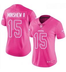 Jaguars #15 Gardner Minshew II Pink Women Stitched Football Limited Rush Fashion Jersey