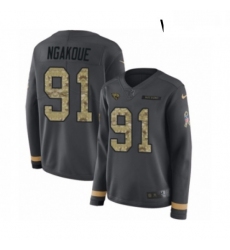 Womens Nike Jacksonville Jaguars 91 Yannick Ngakoue Limited Black Salute to Service Therma Long Sleeve NFL Jersey