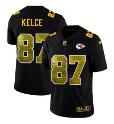 Kansas City Chiefs 87 Travis Kelce Men Black Nike Golden Sequin Vapor Limited NFL Jersey