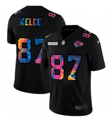 Kansas City Chiefs 87 Travis Kelce Men Nike Multi Color Black 2020 NFL Crucial Catch Vapor Untouchable Limited Jersey