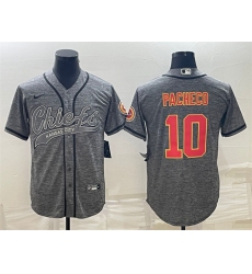 Men Kansas City Chiefs 10 Isiah Pacheco Grey With Patch Cool Base Stitched Baseball Jersey