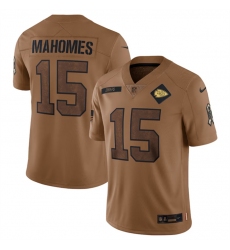 Men   Kansas City Chiefs 15 Patrick Mahomes 2023 Brown Salute To Service Limited Stitched Jersey