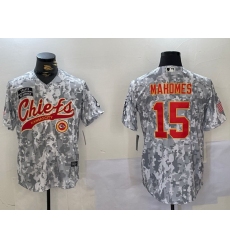 Men Kansas City Chiefs 15 Patrick Mahomes 2024 Arctic Camo Salute To Service Stitched Baseball Jersey 3