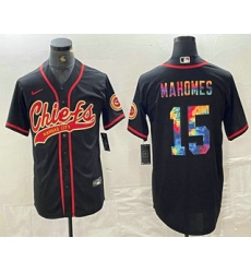 Men Kansas City Chiefs 15 Patrick Mahomes Black Multi Color With Patch Cool Base Stitched Baseball Jersey